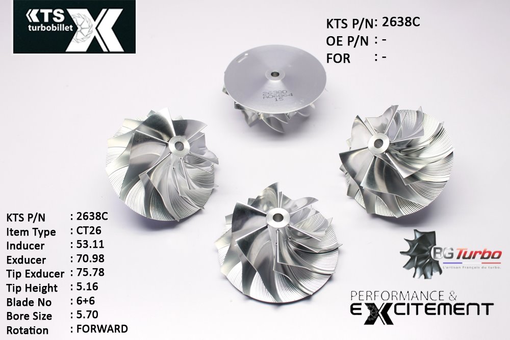 Turbo ROUE FORGÉE MFS PERFORMANCE - 6+6 PALES - INDUCER : 53,11 - EXDUCER : 70,98 - TYPE : CT26ANGLE : 60° - ROTATION : Forward - SUPER BACK : 2 - BORE SIZE : 5,7
